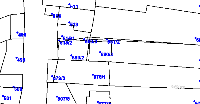 Parcela st. 680/4 v KÚ Prace, Katastrální mapa
