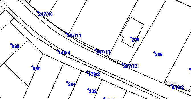 Parcela st. 207/12 v KÚ Prace, Katastrální mapa