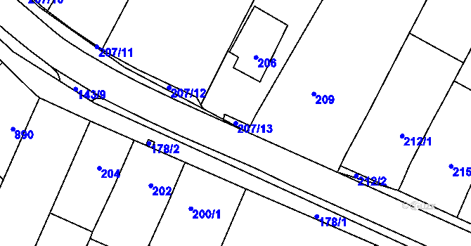Parcela st. 207/13 v KÚ Prace, Katastrální mapa