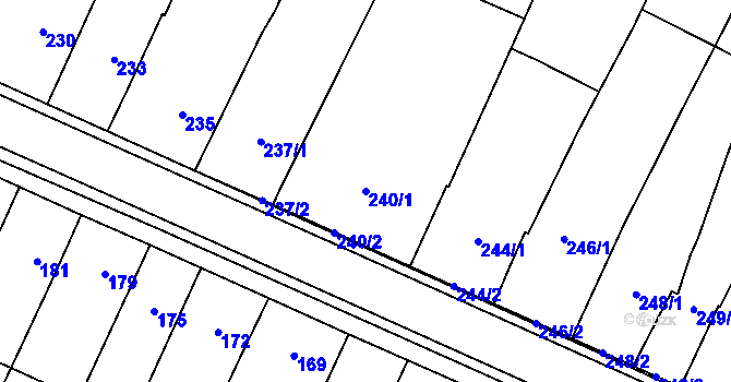 Parcela st. 240/1 v KÚ Prace, Katastrální mapa