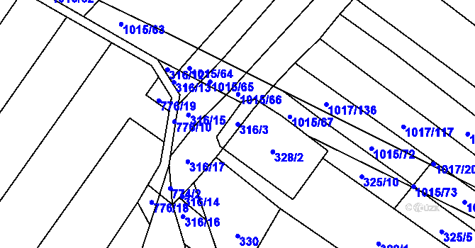 Parcela st. 316/3 v KÚ Prace, Katastrální mapa