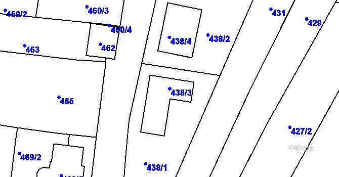 Parcela st. 438/3 v KÚ Prace, Katastrální mapa