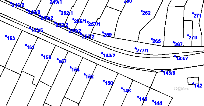 Parcela st. 143/2 v KÚ Prace, Katastrální mapa