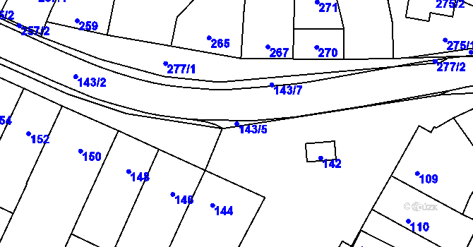 Parcela st. 143/5 v KÚ Prace, Katastrální mapa