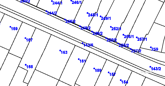Parcela st. 143/6 v KÚ Prace, Katastrální mapa