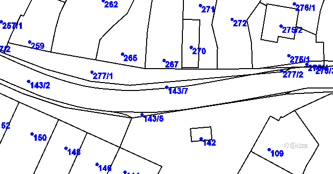 Parcela st. 143/7 v KÚ Prace, Katastrální mapa
