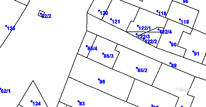 Parcela st. 85/3 v KÚ Prace, Katastrální mapa