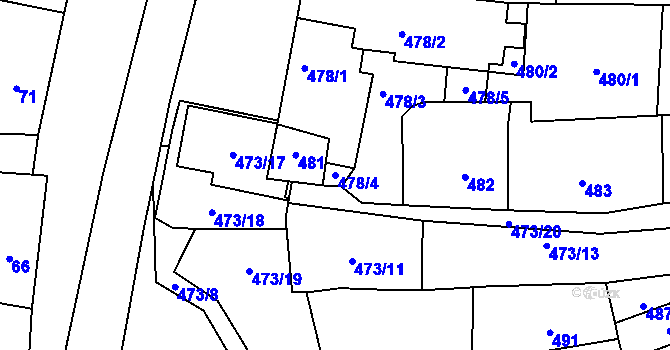 Parcela st. 478/4 v KÚ Prace, Katastrální mapa