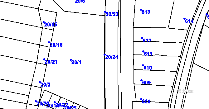 Parcela st. 20/24 v KÚ Prace, Katastrální mapa