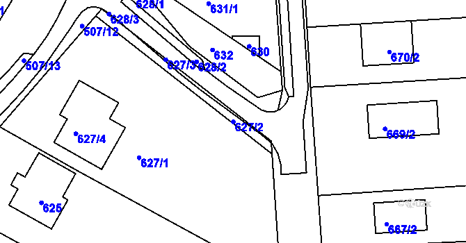 Parcela st. 627/2 v KÚ Prace, Katastrální mapa