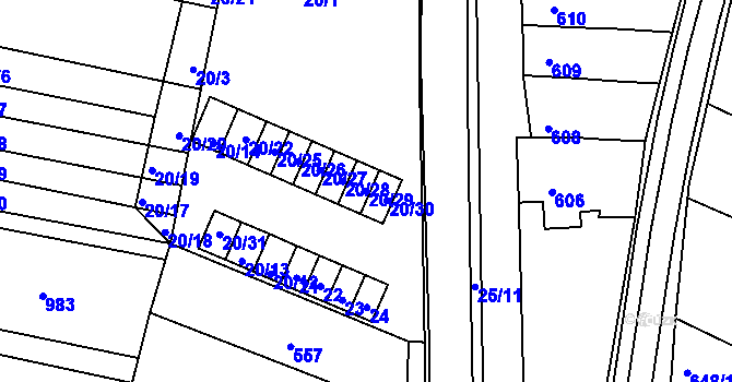 Parcela st. 20/29 v KÚ Prace, Katastrální mapa