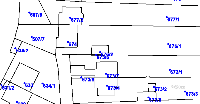 Parcela st. 676/2 v KÚ Prace, Katastrální mapa