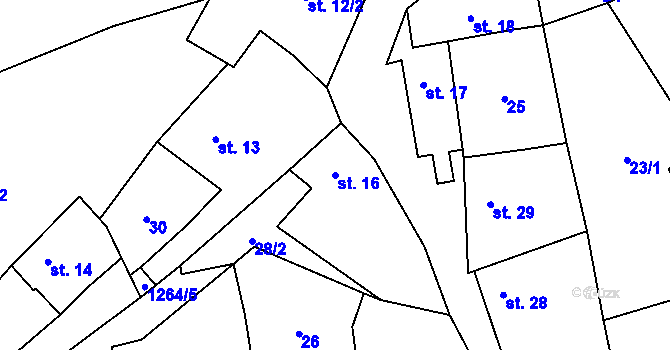 Parcela st. 16 v KÚ Makarov, Katastrální mapa