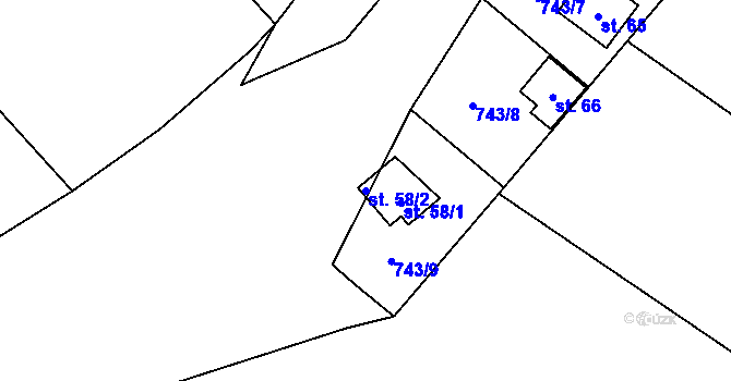 Parcela st. 58/2 v KÚ Makarov, Katastrální mapa