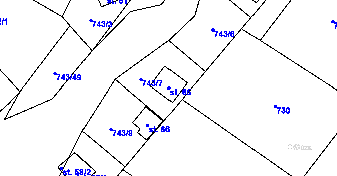 Parcela st. 65 v KÚ Makarov, Katastrální mapa