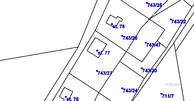 Parcela st. 77 v KÚ Makarov, Katastrální mapa