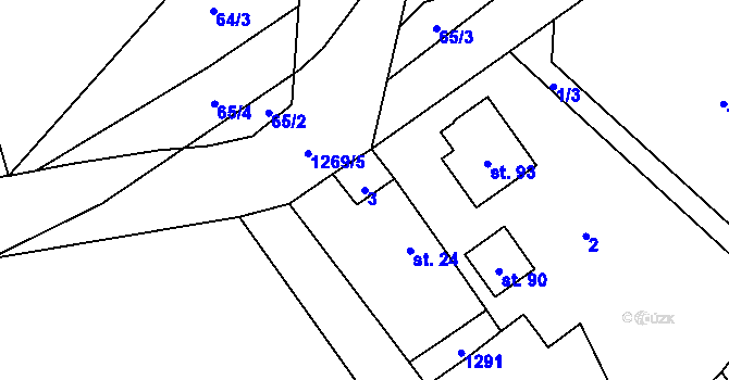 Parcela st. 3 v KÚ Makarov, Katastrální mapa