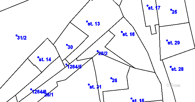 Parcela st. 28/2 v KÚ Makarov, Katastrální mapa