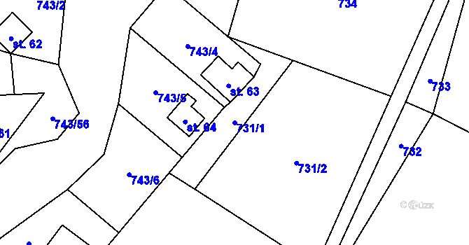 Parcela st. 731/1 v KÚ Makarov, Katastrální mapa
