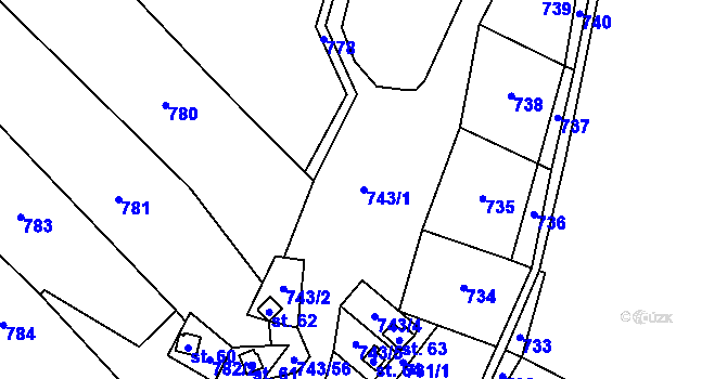 Parcela st. 743/1 v KÚ Makarov, Katastrální mapa