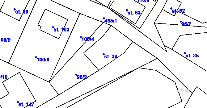 Parcela st. 34 v KÚ Pracejovice, Katastrální mapa