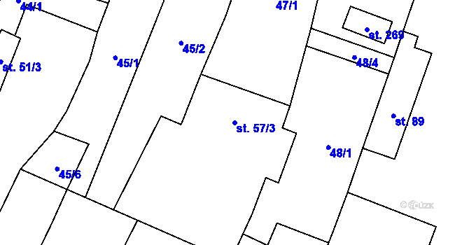 Parcela st. 57/3 v KÚ Prackovice nad Labem, Katastrální mapa