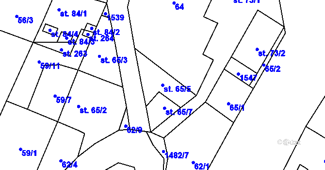 Parcela st. 65/5 v KÚ Prackovice nad Labem, Katastrální mapa
