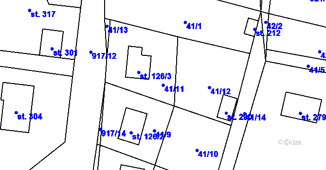 Parcela st. 41/11 v KÚ Prackovice nad Labem, Katastrální mapa