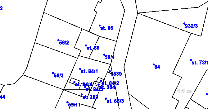 Parcela st. 59/4 v KÚ Prackovice nad Labem, Katastrální mapa