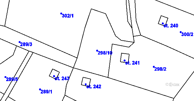 Parcela st. 298/10 v KÚ Prackovice nad Labem, Katastrální mapa