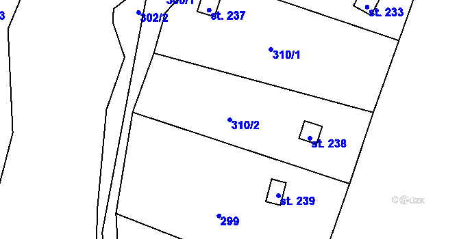 Parcela st. 310/2 v KÚ Prackovice nad Labem, Katastrální mapa