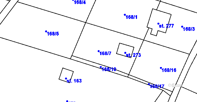 Parcela st. 168/7 v KÚ Prackovice nad Labem, Katastrální mapa