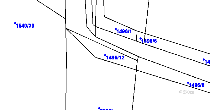 Parcela st. 1496/12 v KÚ Prackovice nad Labem, Katastrální mapa