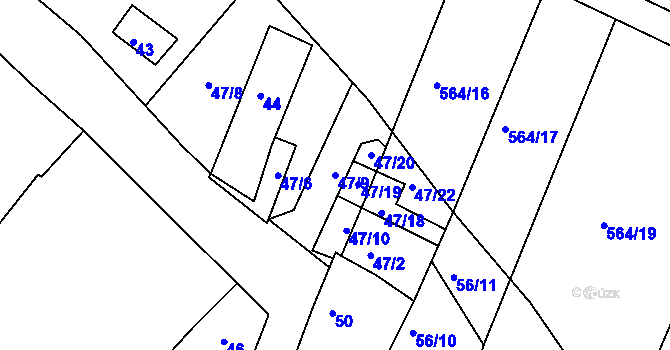 Parcela st. 47/9 v KÚ Práče, Katastrální mapa