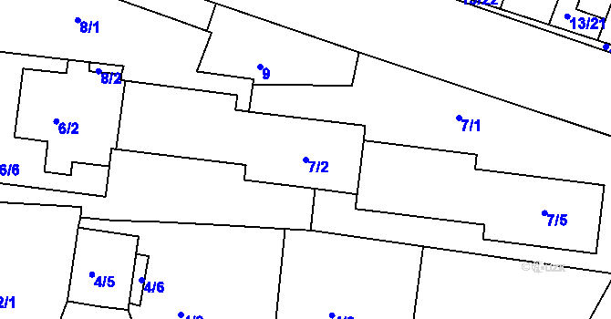 Parcela st. 7/2 v KÚ Práče, Katastrální mapa