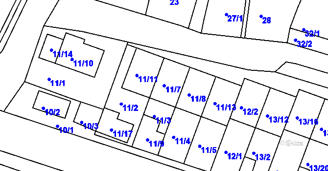 Parcela st. 11/7 v KÚ Práče, Katastrální mapa