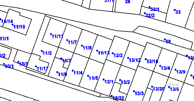 Parcela st. 11/13 v KÚ Práče, Katastrální mapa