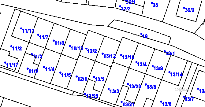 Parcela st. 13/12 v KÚ Práče, Katastrální mapa