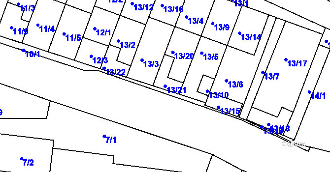 Parcela st. 13/21 v KÚ Práče, Katastrální mapa