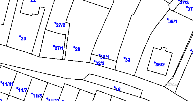 Parcela st. 32/1 v KÚ Práče, Katastrální mapa