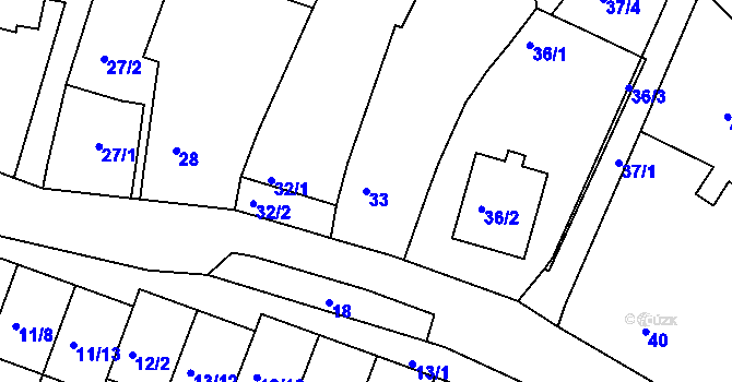 Parcela st. 33 v KÚ Práče, Katastrální mapa