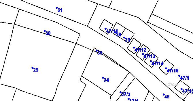 Parcela st. 35 v KÚ Práče, Katastrální mapa