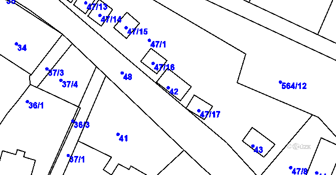 Parcela st. 42 v KÚ Práče, Katastrální mapa