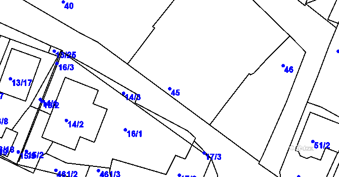 Parcela st. 45 v KÚ Práče, Katastrální mapa