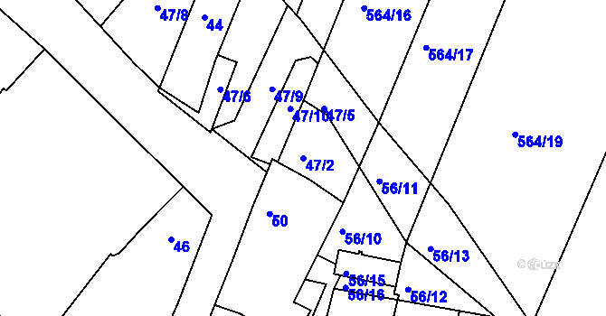 Parcela st. 47/2 v KÚ Práče, Katastrální mapa