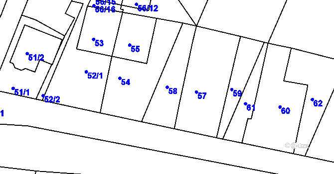 Parcela st. 58 v KÚ Práče, Katastrální mapa