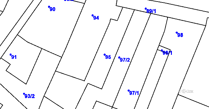 Parcela st. 95 v KÚ Práče, Katastrální mapa