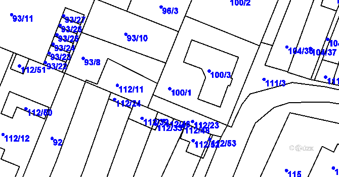 Parcela st. 100/1 v KÚ Práče, Katastrální mapa