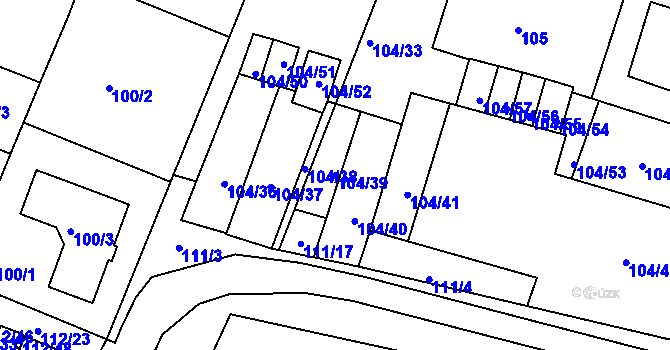 Parcela st. 104/39 v KÚ Práče, Katastrální mapa