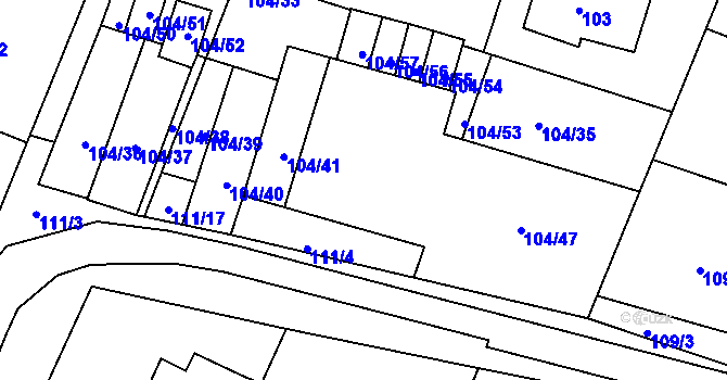 Parcela st. 104/43 v KÚ Práče, Katastrální mapa
